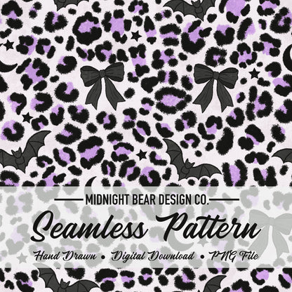 Halloween Leopard Print Seamless Pattern Lavender and Black