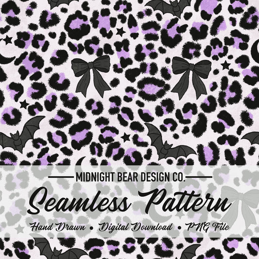 Halloween Leopard Print Seamless Pattern Lavender and Black