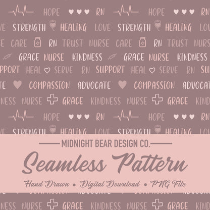 Nurse Word Seamless Pattern | Typography Design | Mauve Pink Healthcare Appreciation Pattern, Nurse gift fabric, professional nursing repeat