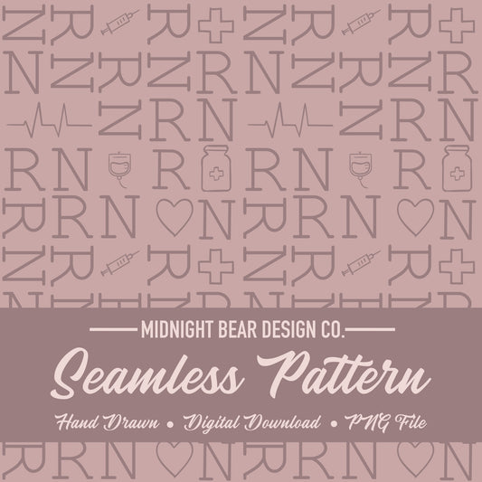 RN Seamless Pattern | Nurse Icon Typography Design | Mauve Pink Nursing Appreciation Pattern, registered nurse background, nursing gift