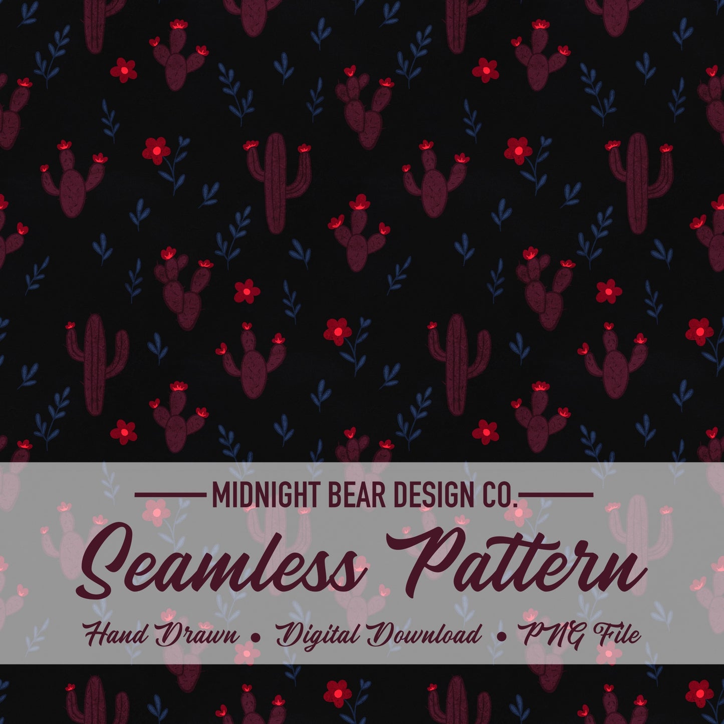 Hand Drawn Desert Sky Cactus Seamless Pattern – Boho Desert Floral PNG for Fabric, Scrapbooking, Sublimation, Instant Download Digital Paper