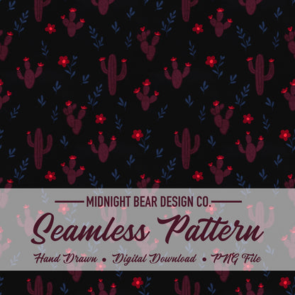 Hand Drawn Desert Sky Cactus Seamless Pattern – Boho Desert Floral PNG for Fabric, Scrapbooking, Sublimation, Instant Download Digital Paper