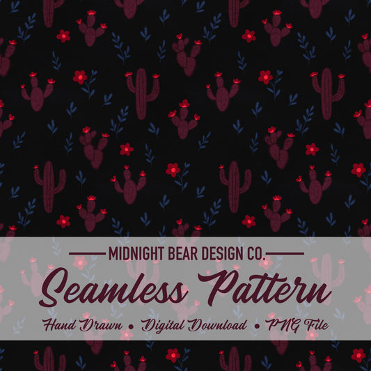 Hand Drawn Desert Sky Cactus Seamless Pattern – Boho Desert Floral PNG for Fabric, Scrapbooking, Sublimation, Instant Download Digital Paper