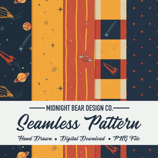 Retro Space Seamless Pattern Collection Navy and Orange