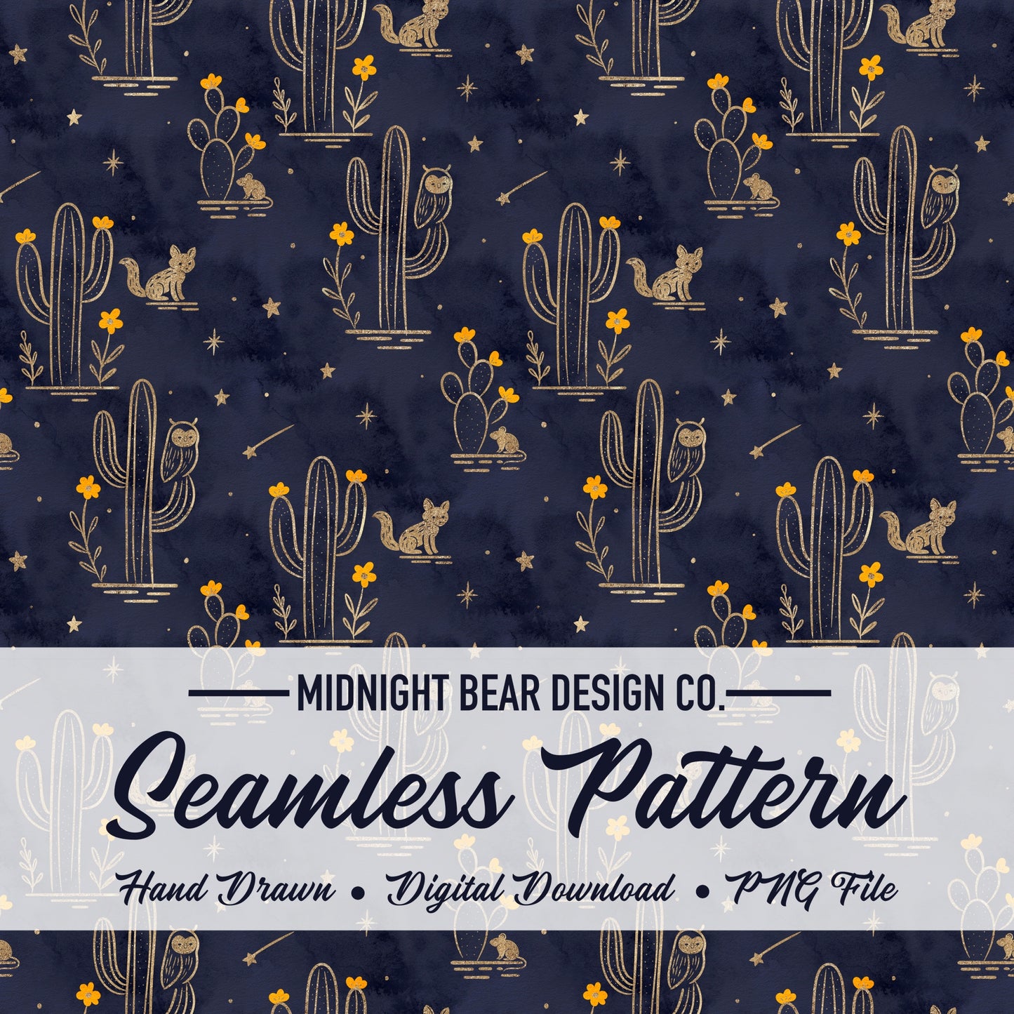 Hand Drawn Desert Sky Cactus Seamless Pattern – Boho Desert Floral PNG for Fabric, Scrapbooking, Sublimation, Instant Download Digital Paper