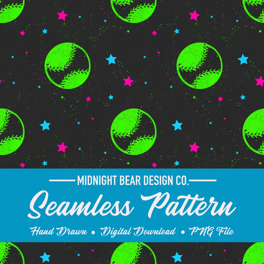 Retro 80s Neon Baseball Seamless Pattern