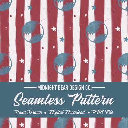 Patriotic Americana Baseball Seamless Pattern