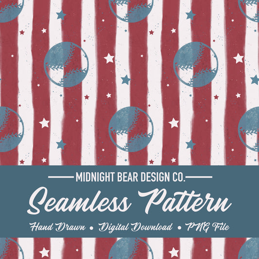 Patriotic Americana Baseball Seamless Pattern