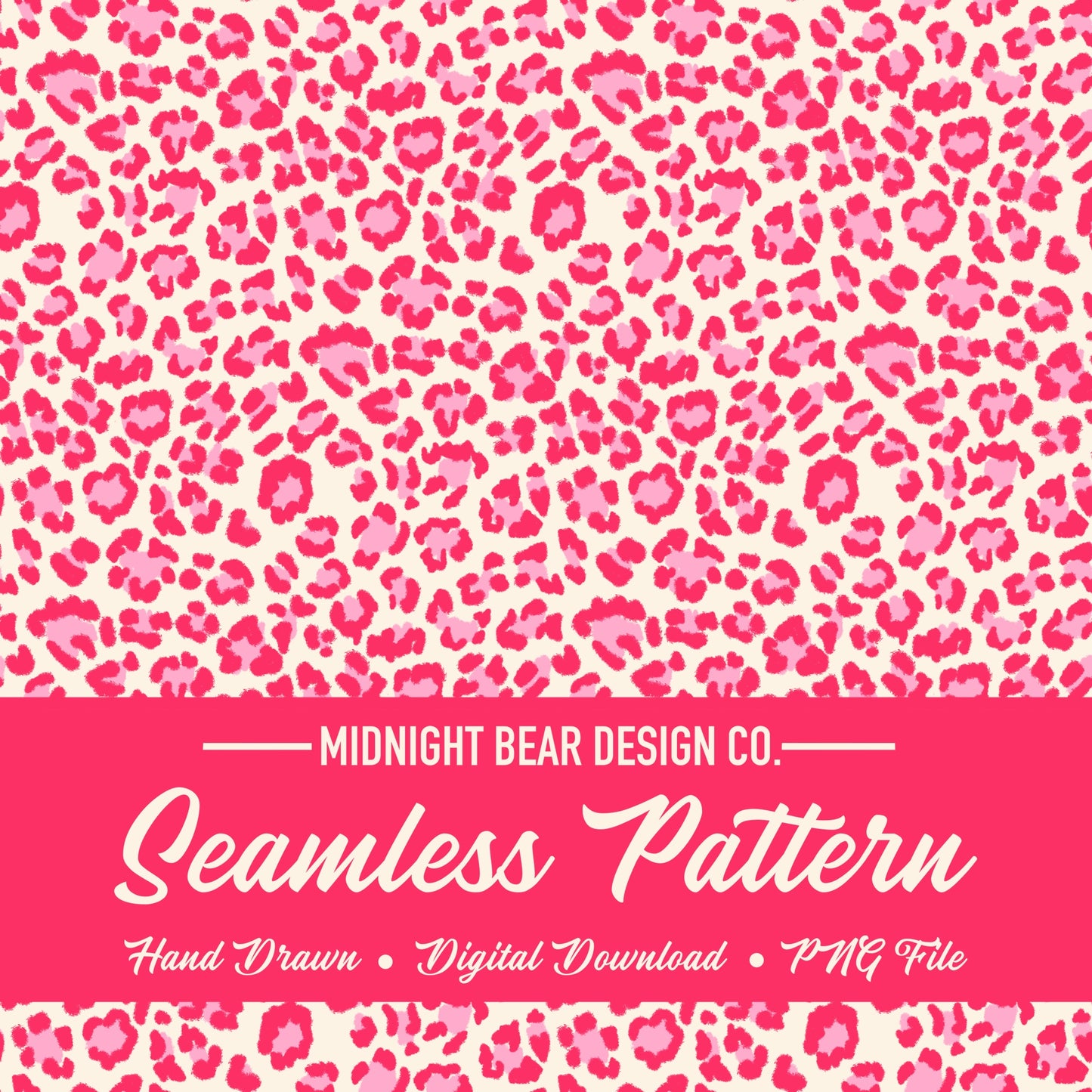 Pink Leopard Print Seamless Pattern | Hot Pink Animal Print Digital Paper, Bold Cheetah Fabric, Digital Scrapbook, Hand Drawn, PNG Download