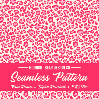 Pink Leopard Print Seamless Pattern | Hot Pink Animal Print Digital Paper, Bold Cheetah Fabric, Digital Scrapbook, Hand Drawn, PNG Download