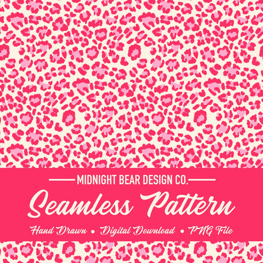 Pink Leopard Print Seamless Pattern | Hot Pink Animal Print Digital Paper, Bold Cheetah Fabric, Digital Scrapbook, Hand Drawn, PNG Download