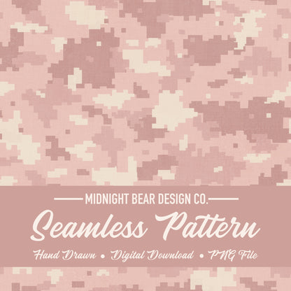 Pink Digital Camo Seamless Pattern | Jungle Pixel Camouflage | Military Style Digital Camouflage for Fabric, Crafts, MARPAT, Girly Camo