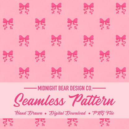 Pink Bow Seamless Pattern, Coquette Ribbon Design on Cream Background, Feminine Fabric, Wallpaper, Digital Paper, Girly Bows