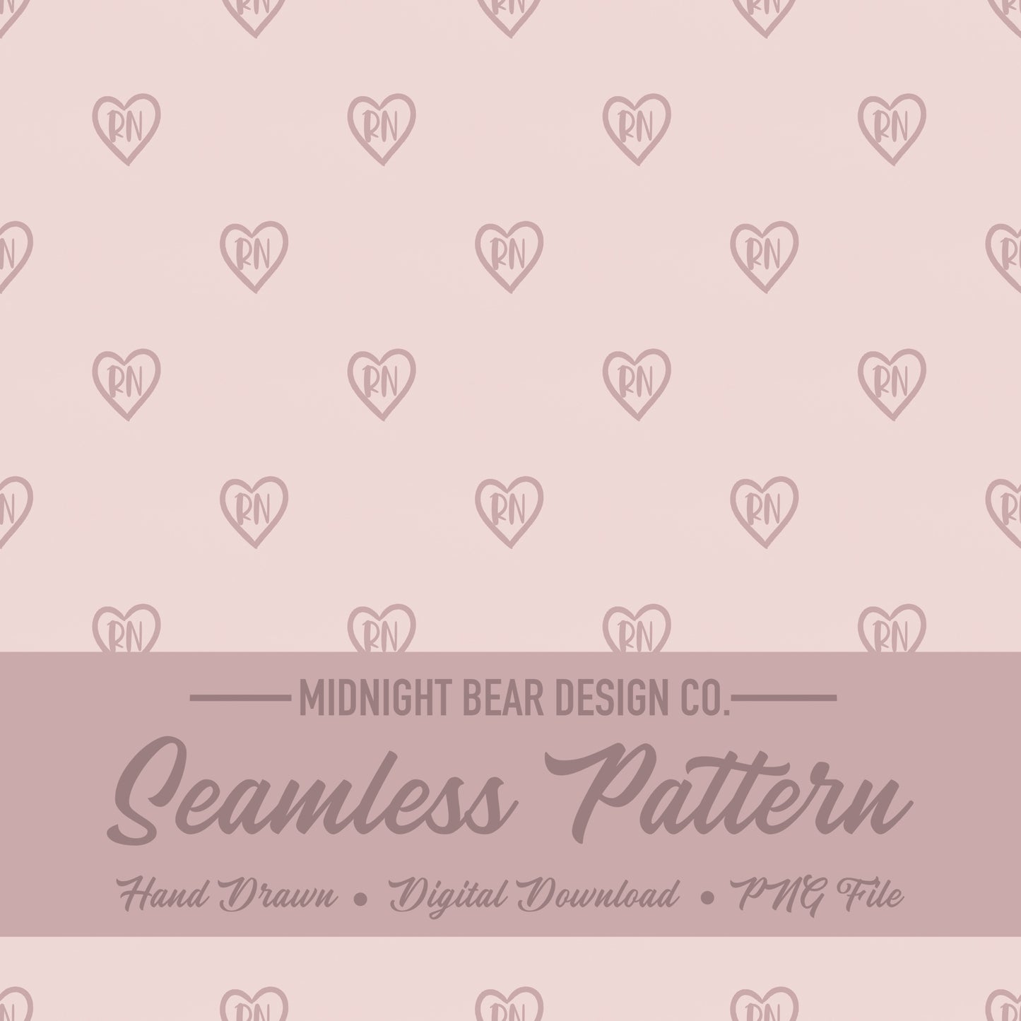 RN Heart Seamless Pattern | Nurse Appreciation Design | Soft Blush Pink Nursing Icon Pattern, Nurse gift fabric, nursing icon repeat