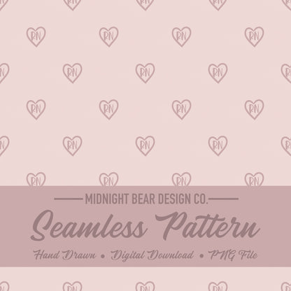 RN Heart Seamless Pattern | Nurse Appreciation Design | Soft Blush Pink Nursing Icon Pattern, Nurse gift fabric, nursing icon repeat