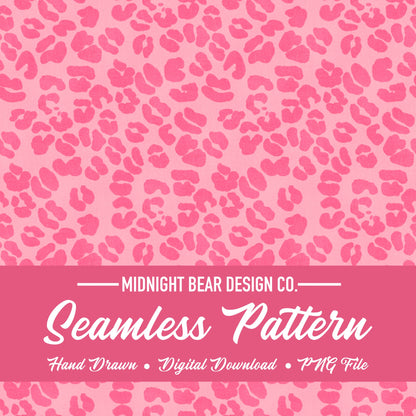 Pink Leopard Print Seamless Pattern | Hot Pink Animal Print Digital Paper, Coquette Fabric, Digital Scrapbook, Hand Drawn, PNG Download