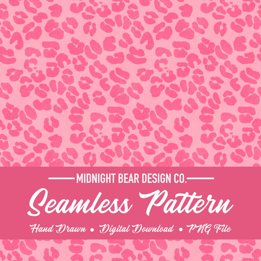 Pink Leopard Print Seamless Pattern | Hot Pink Animal Print Digital Paper, Coquette Fabric, Digital Scrapbook, Hand Drawn, PNG Download