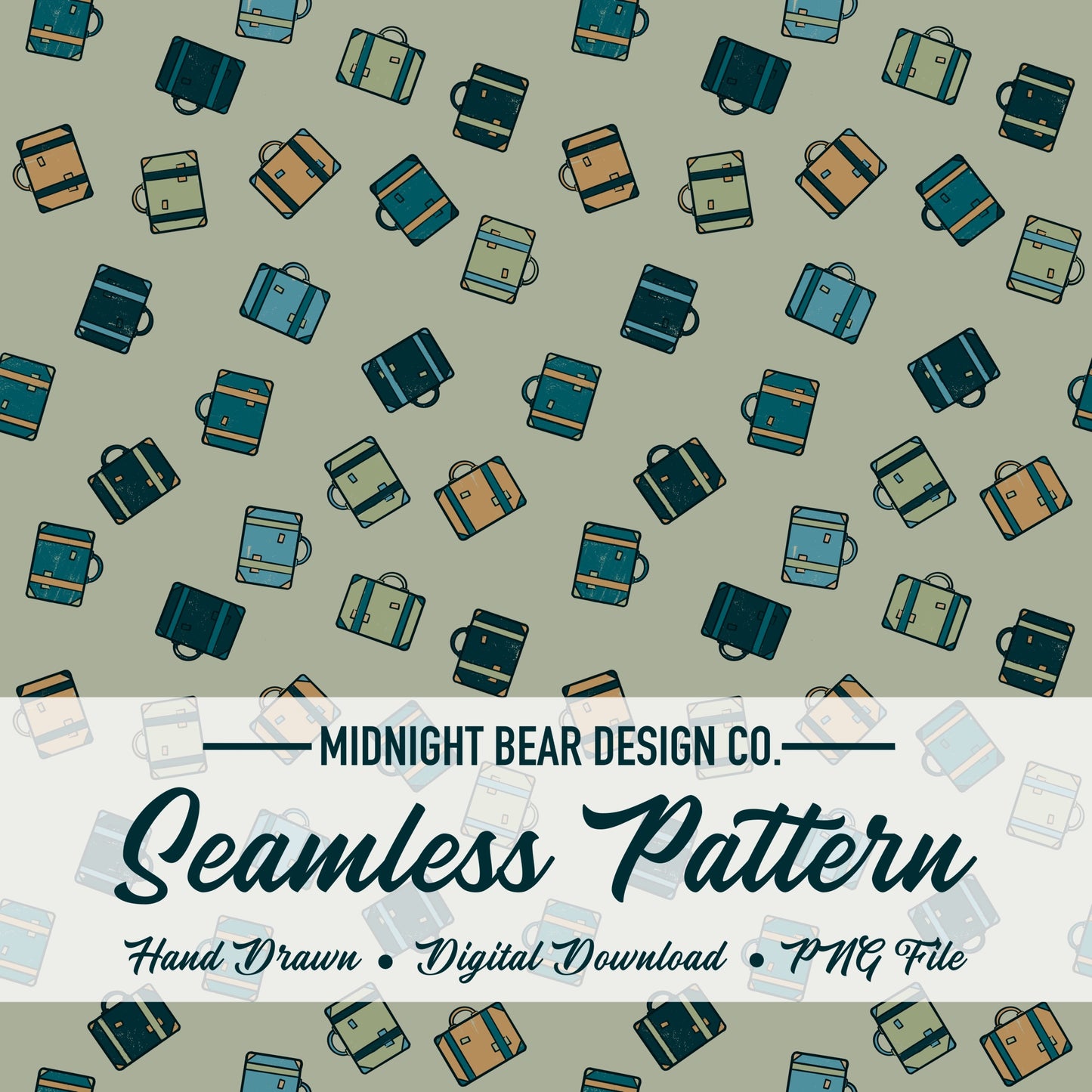 Vintage Suitcase Seamless Pattern, Retro Travel Bag Design, Adventure Fabric, Wallpaper, Digital Paper, Scrapbook, Luggage pattern