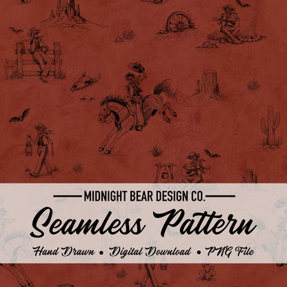 Skeleton Ranch Halloween Toile Seamless Pattern Rust Red