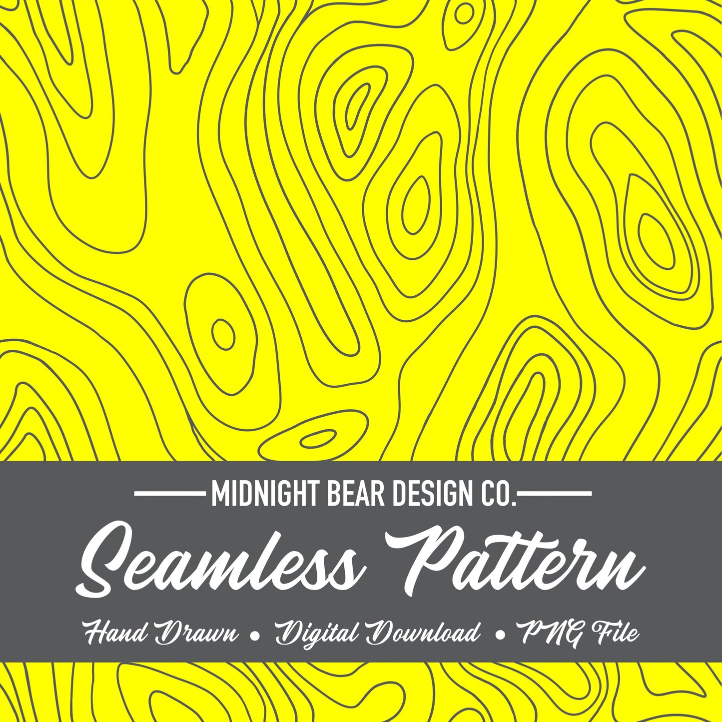 High Visibility Yellow Topographic Map Seamless Pattern