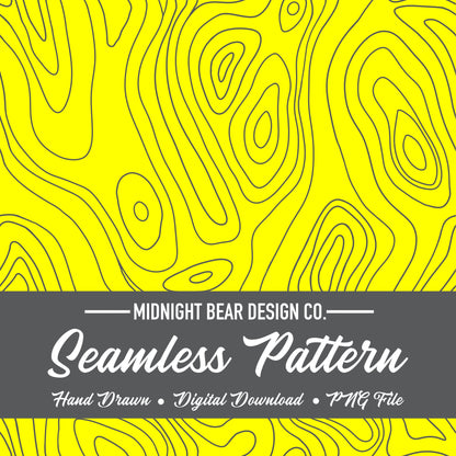 High Visibility Yellow Topographic Map Seamless Pattern