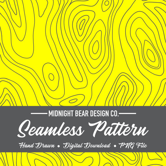 High Visibility Yellow Topographic Map Seamless Pattern