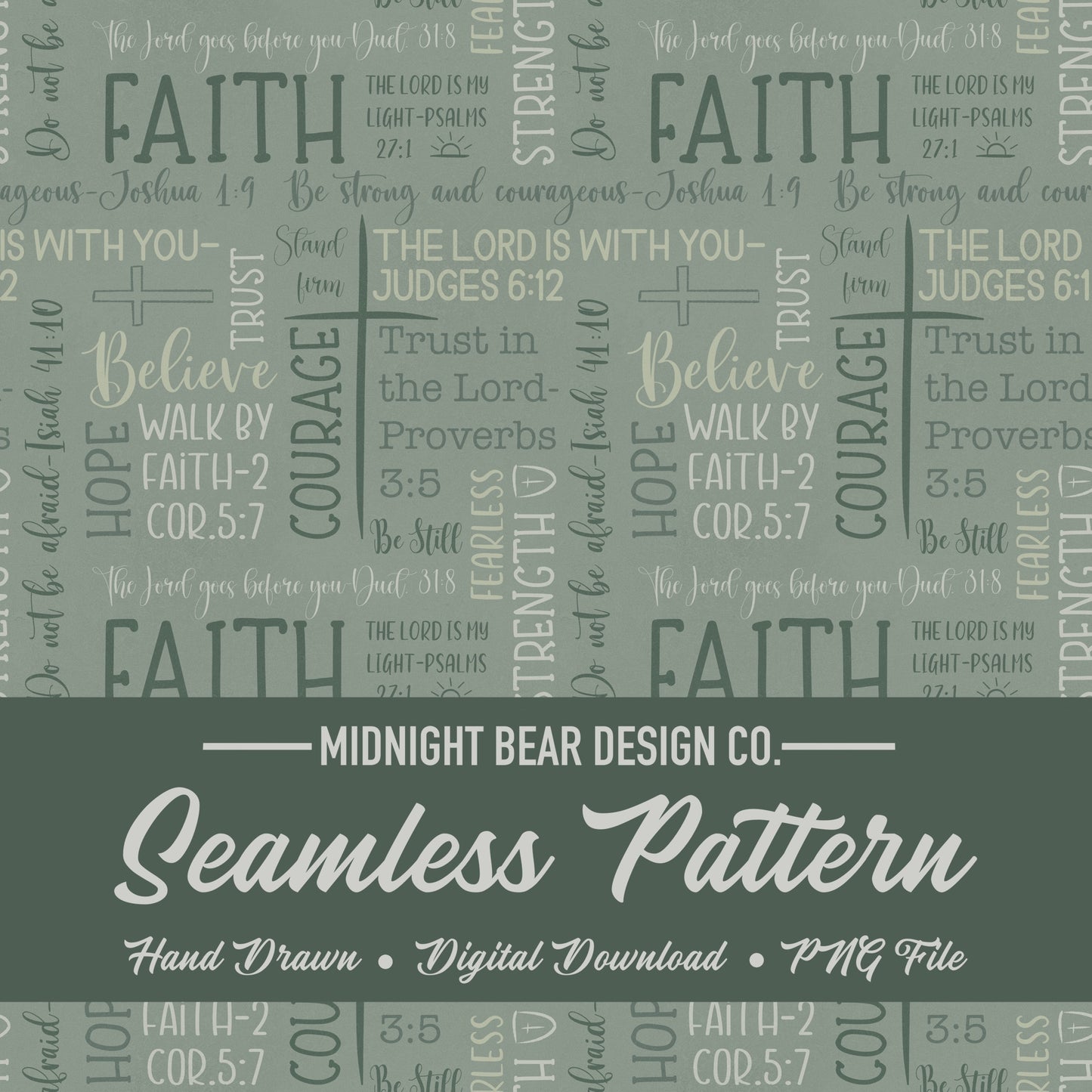 Sage Faith Over Fear Word Grid Seamless Pattern