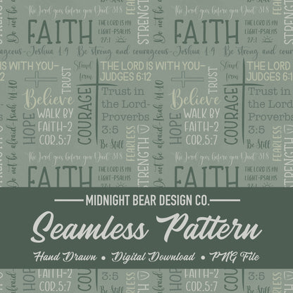 Sage Faith Over Fear Word Grid Seamless Pattern