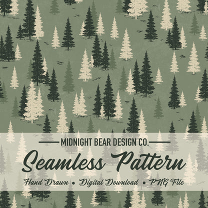 Sage Woodland  Vintage Forest Seamless Pattern