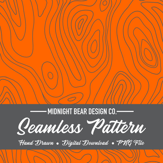 High Visibility Orange Topographic Map Seamless Pattern