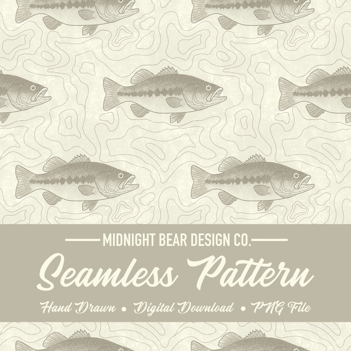 Bass Fishing Topographic Seamless Pattern Tan