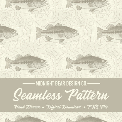 Bass Fishing Topographic Seamless Pattern Tan