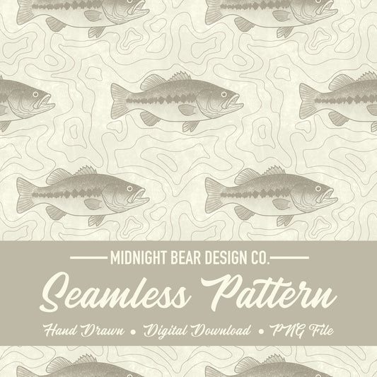 Bass Fishing Topographic Seamless Pattern Tan