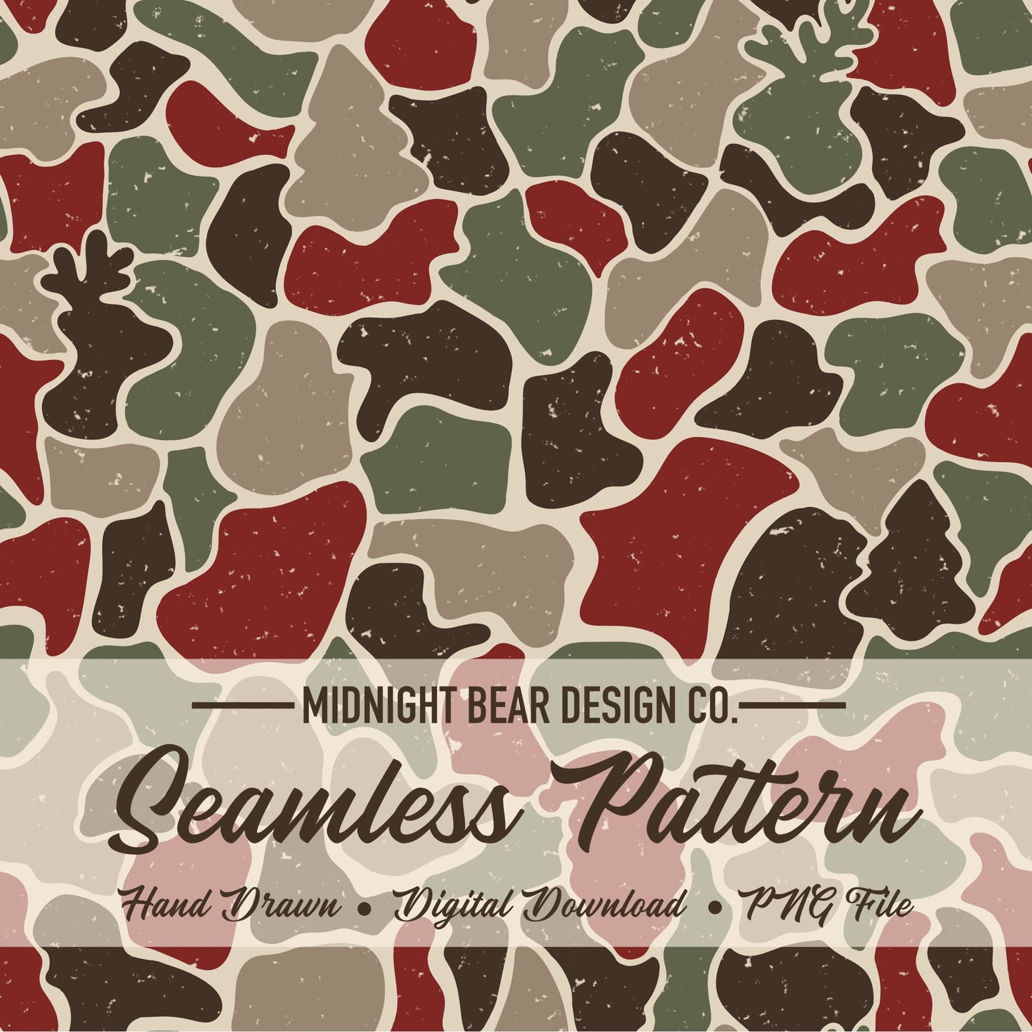 Red Green Christmas Camo Seamless Pattern Santas and Reindeer
