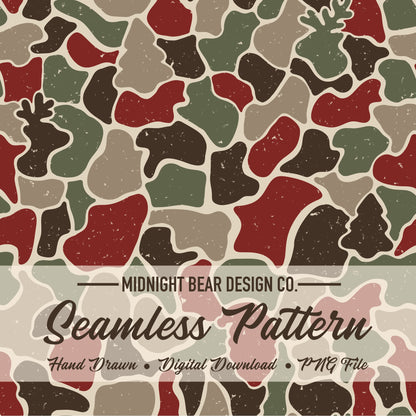 Red Green Christmas Camo Seamless Pattern Santas and Reindeer