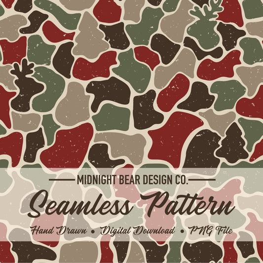 Red Green Christmas Camo Seamless Pattern Santas and Reindeer