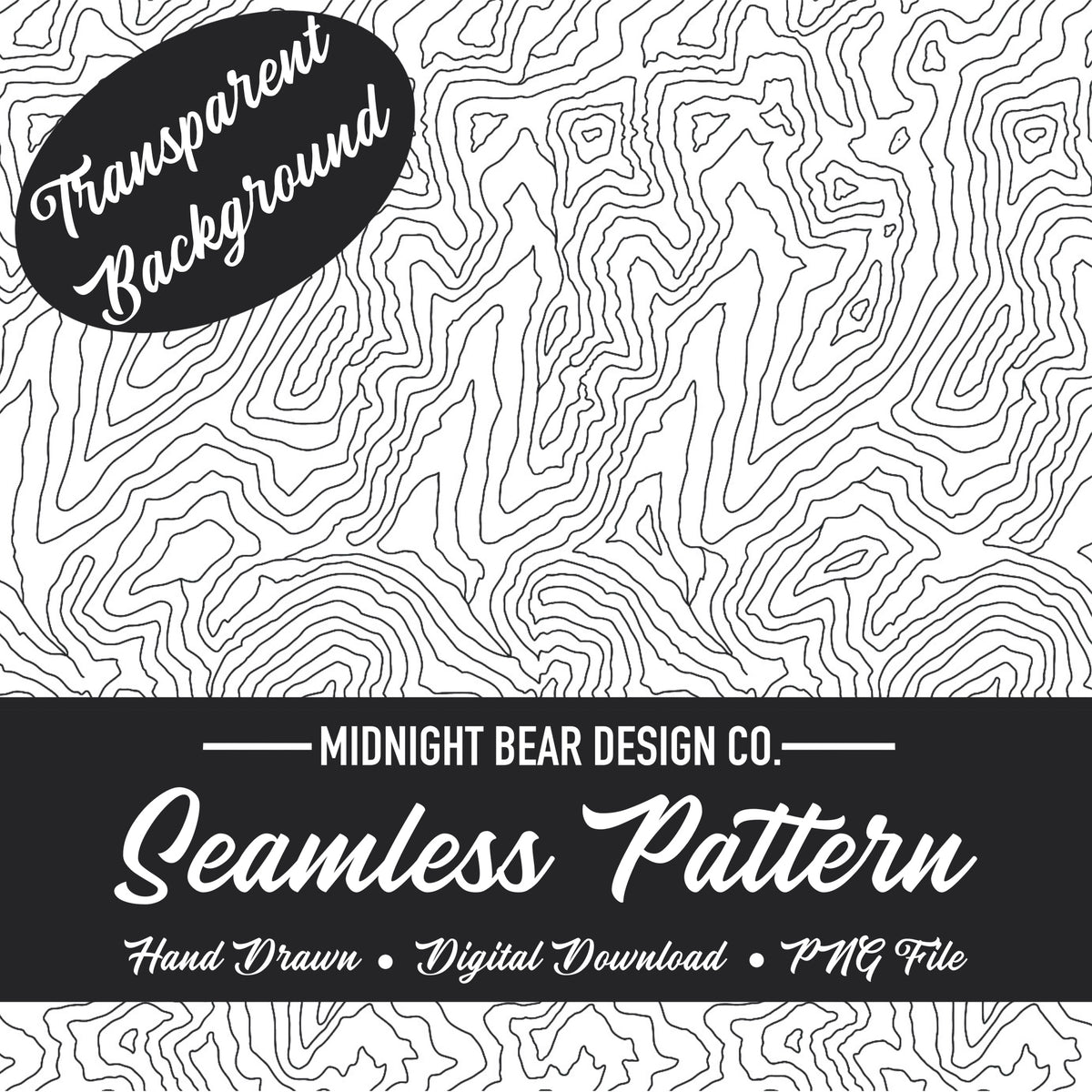 Charcoal Topographic Map Transparent Background Seamless Pattern