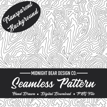 Charcoal Topographic Map Transparent Background Seamless Pattern