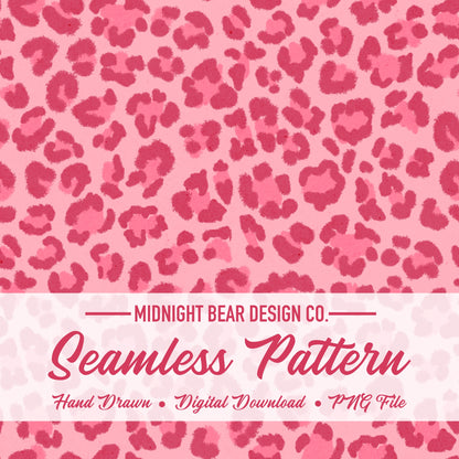 Pink Leopard Print Seamless Pattern | Hot Pink Animal Print Digital Paper, Coquette Fabric, Digital Scrapbook, Hand Drawn, PNG Download