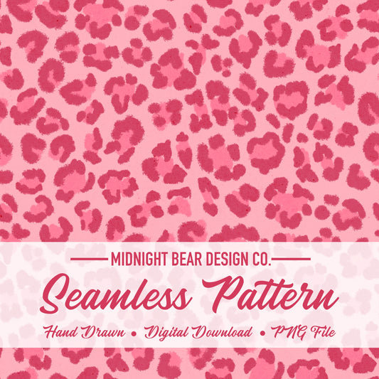 Pink Leopard Print Seamless Pattern | Hot Pink Animal Print Digital Paper, Coquette Fabric, Digital Scrapbook, Hand Drawn, PNG Download