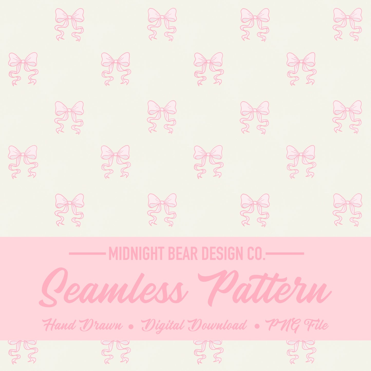 Pink Bow Seamless Pattern, Coquette Ribbon Design on Cream Background, Feminine Fabric, Wallpaper, Digital Paper, Girly Bows