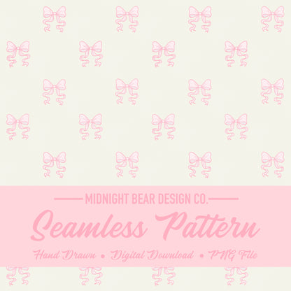 Pink Bow Seamless Pattern, Coquette Ribbon Design on Cream Background, Feminine Fabric, Wallpaper, Digital Paper, Girly Bows