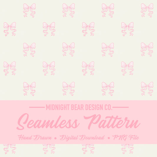 Pink Bow Seamless Pattern, Coquette Ribbon Design on Cream Background, Feminine Fabric, Wallpaper, Digital Paper, Girly Bows
