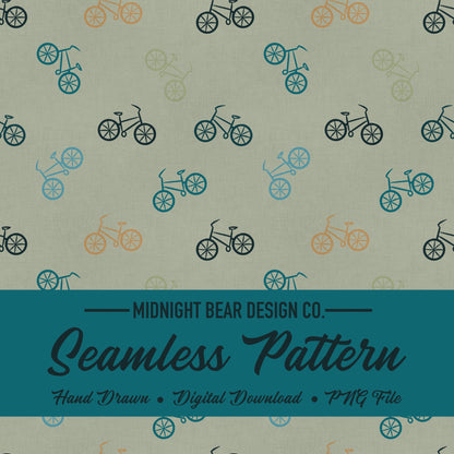 Bicycle Doodle Seamless Pattern, Retro Bike Line Art Design, Adventure Fabric, Wallpaper, Digital Paper, Scrapbook, minimal line art pattern