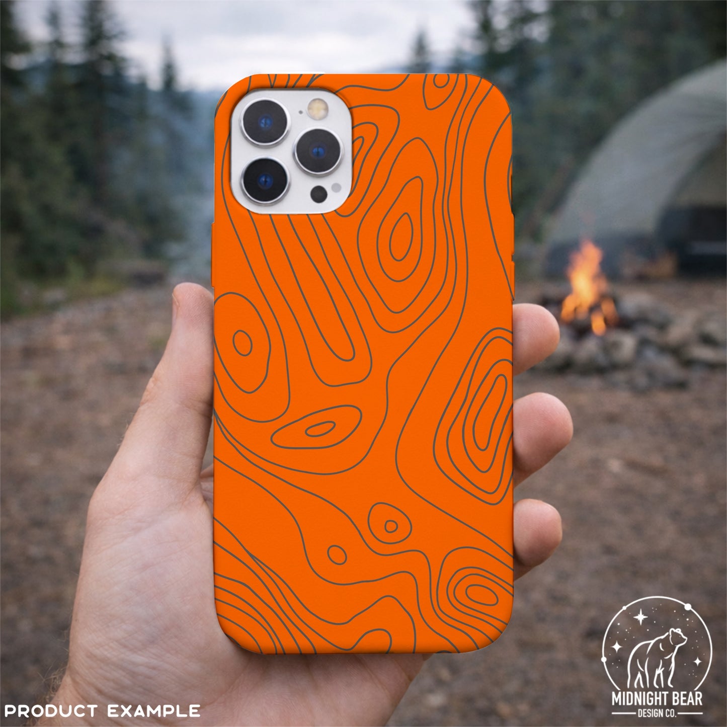 High Visibility Orange Topographic Map Seamless Pattern