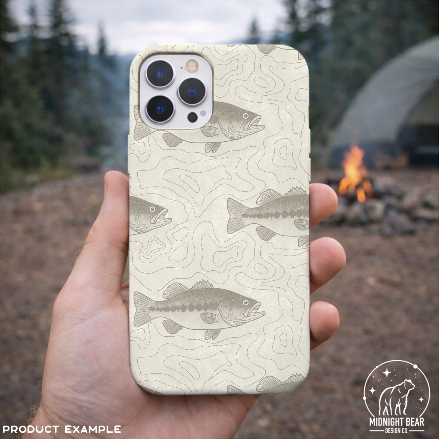 Bass Fishing Topographic Seamless Pattern Tan