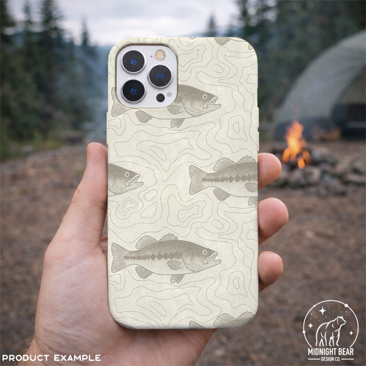 Bass Fishing Topographic Seamless Pattern Tan