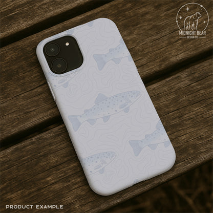 Topographical Trout Fishing Seamless Pattern Grey and Blue