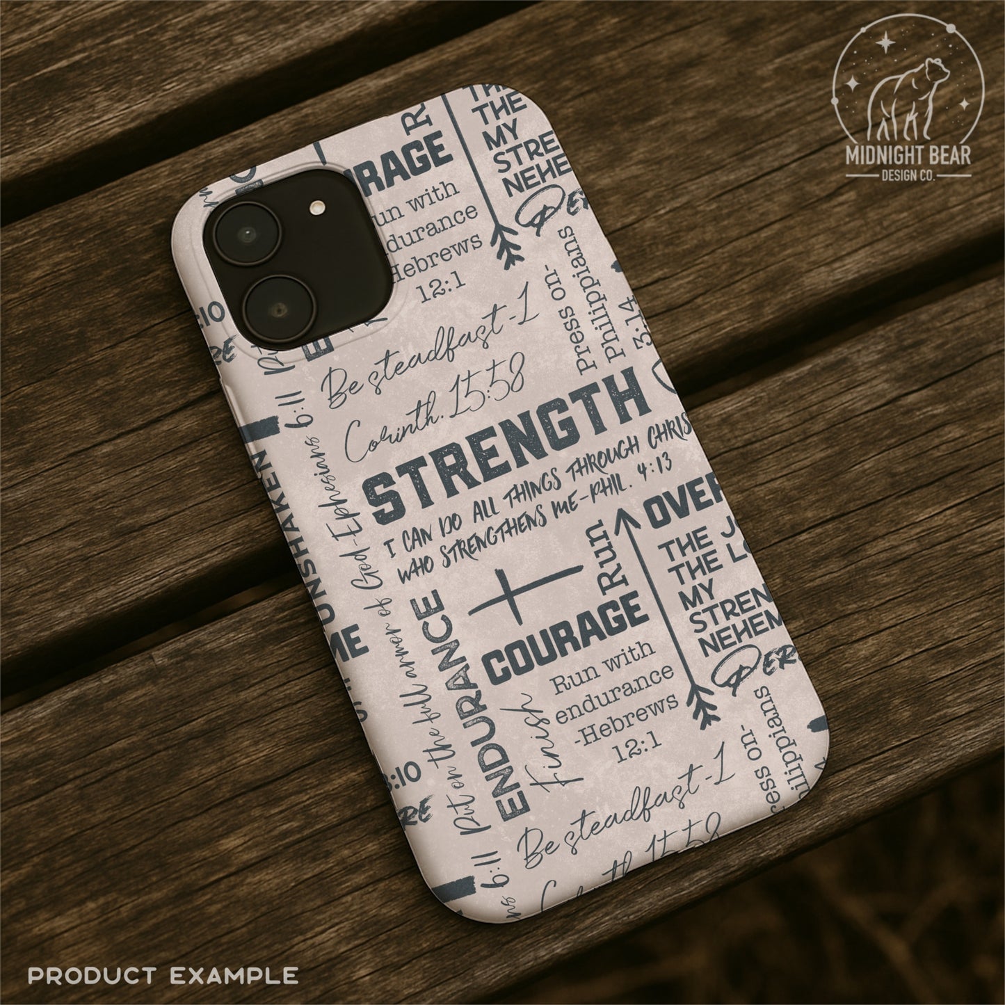 Blue Grey Strength and Endurance Seamless Pattern | Christian Word Grid with Bible Verses