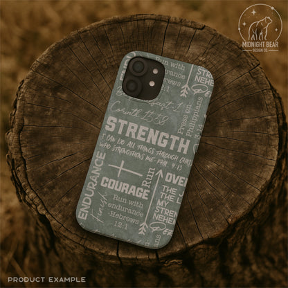Green and Tan Strength and Endurance Seamless Pattern | Christian Word Grid Bible Verses